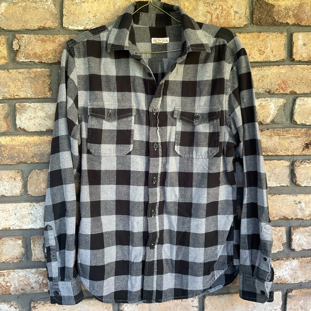Merona Black & Gray Checkered Flannel Button Down